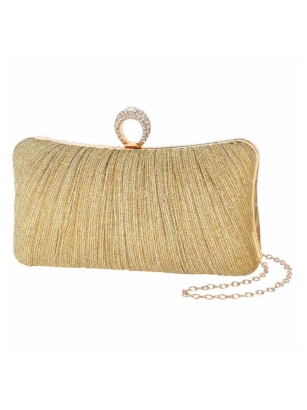 Sparkly Evening Clutch with Removable Chain Glitter Ruched Formal Handbag